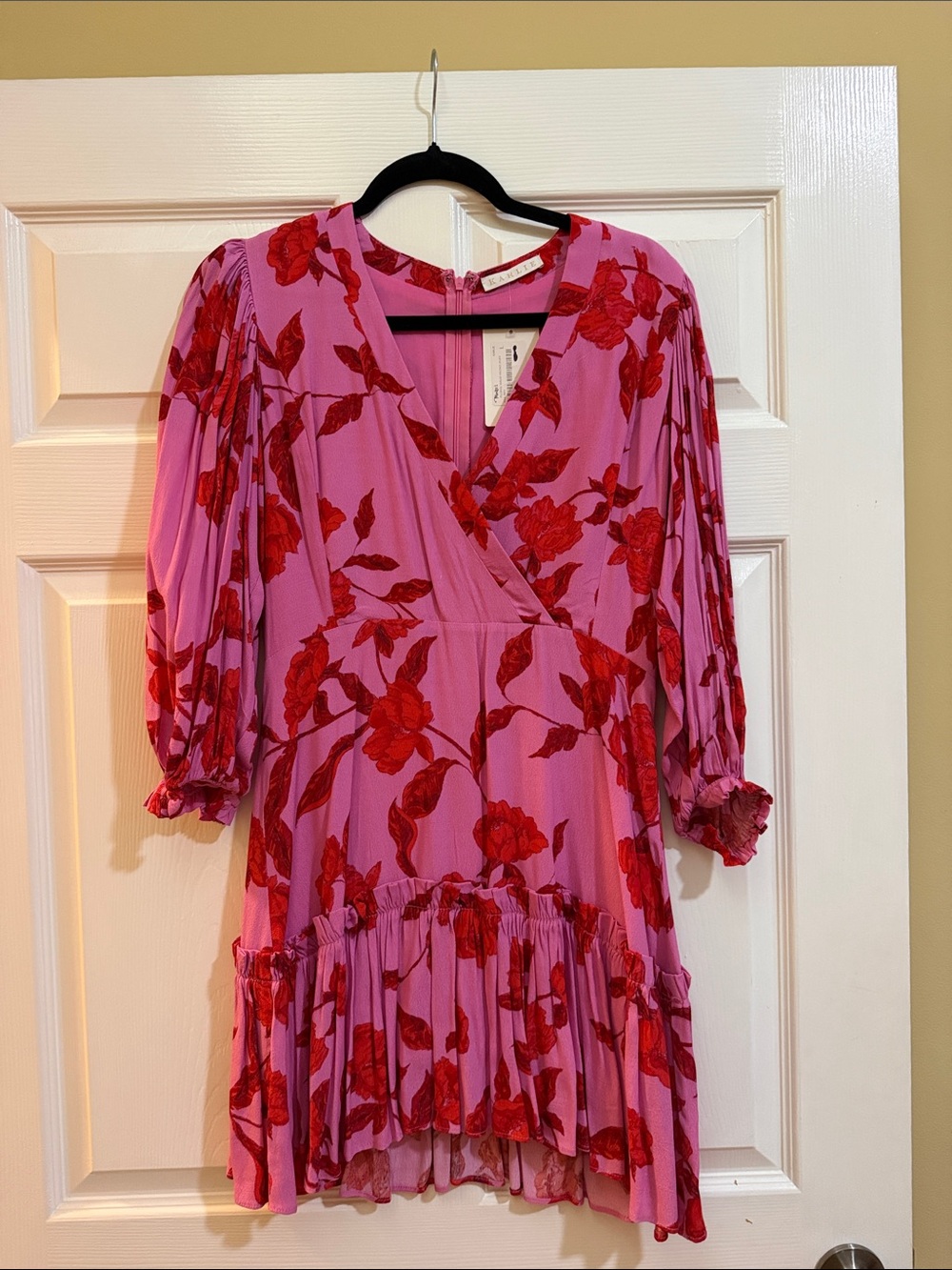 Karlie Pink Floral Wrap Dress with Red Roses